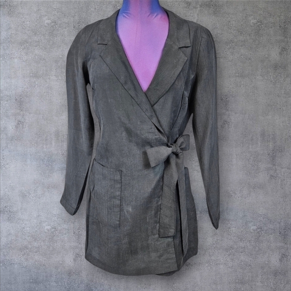 Zara TRF Collection Black Silky Long Sleeve Wrap Blazer Romper Size Small J46 - Picture 1 of 11